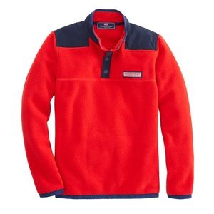 EUC Vineyard Vines Boys XL 14 16 Red Navy Fleece Shepshirt